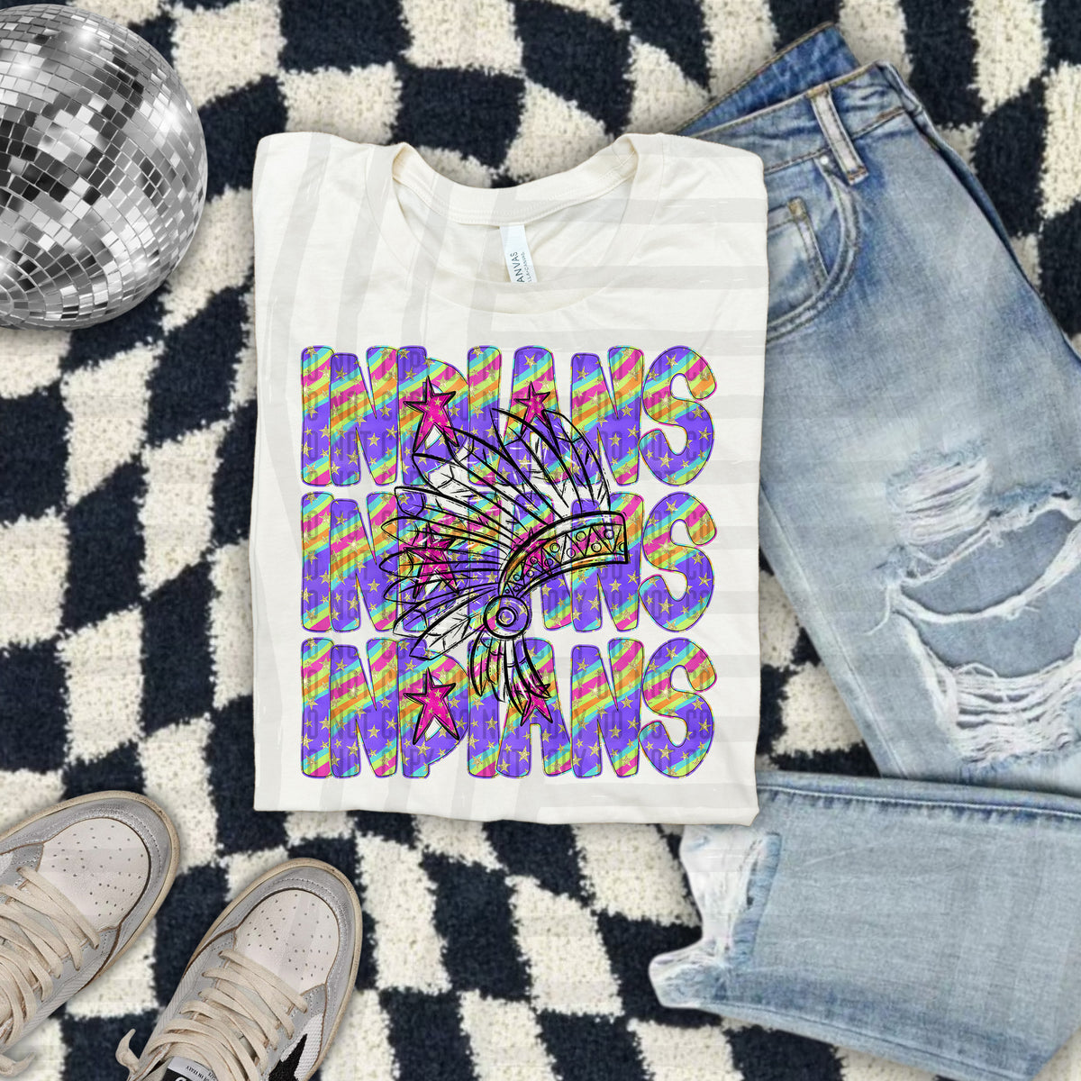 Indians Colorful Word Stacked With Stars 108582 DTF Transfer