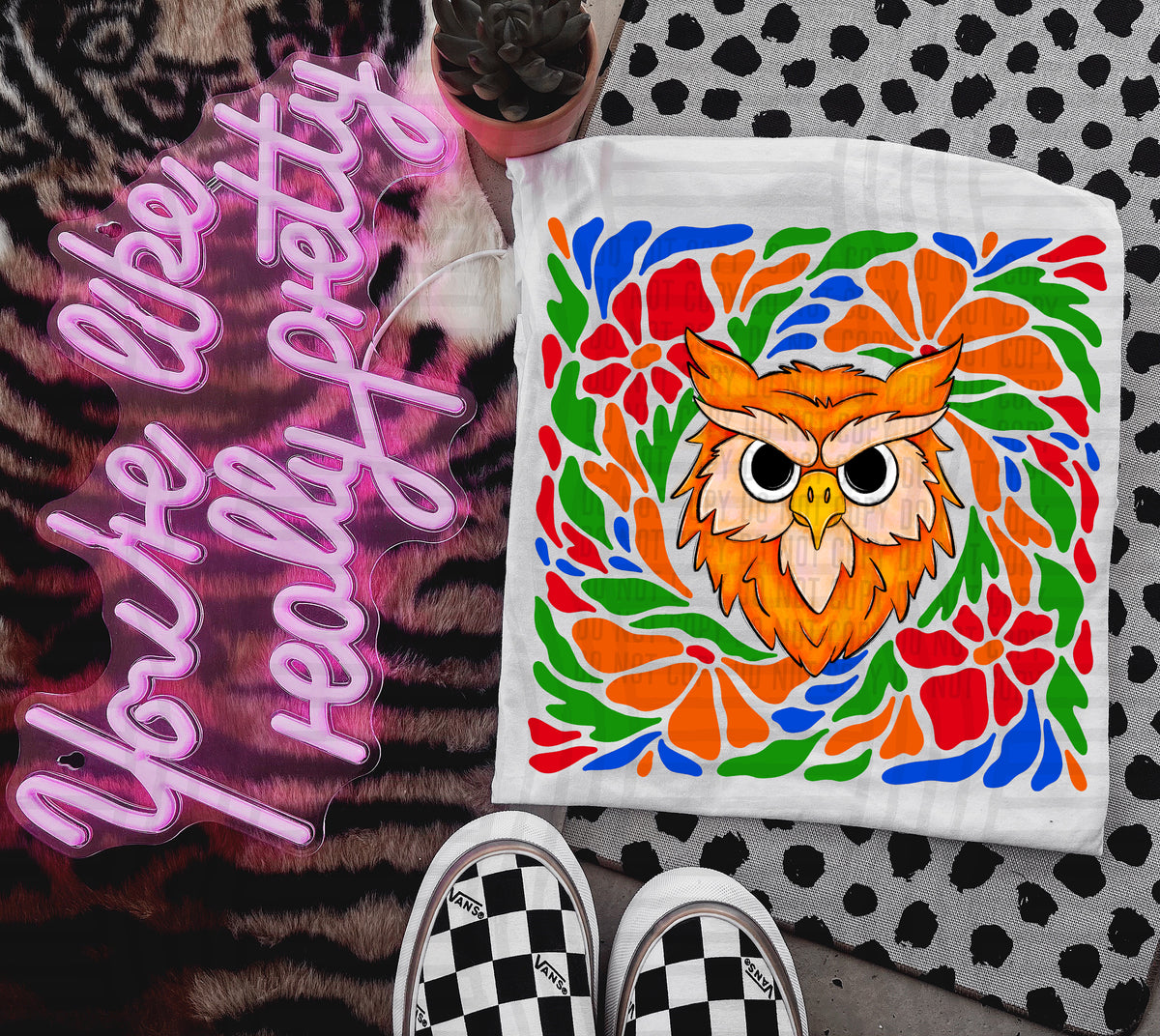 Orange Owl Retro Floral (Caplinger) 101152 DTF transfer