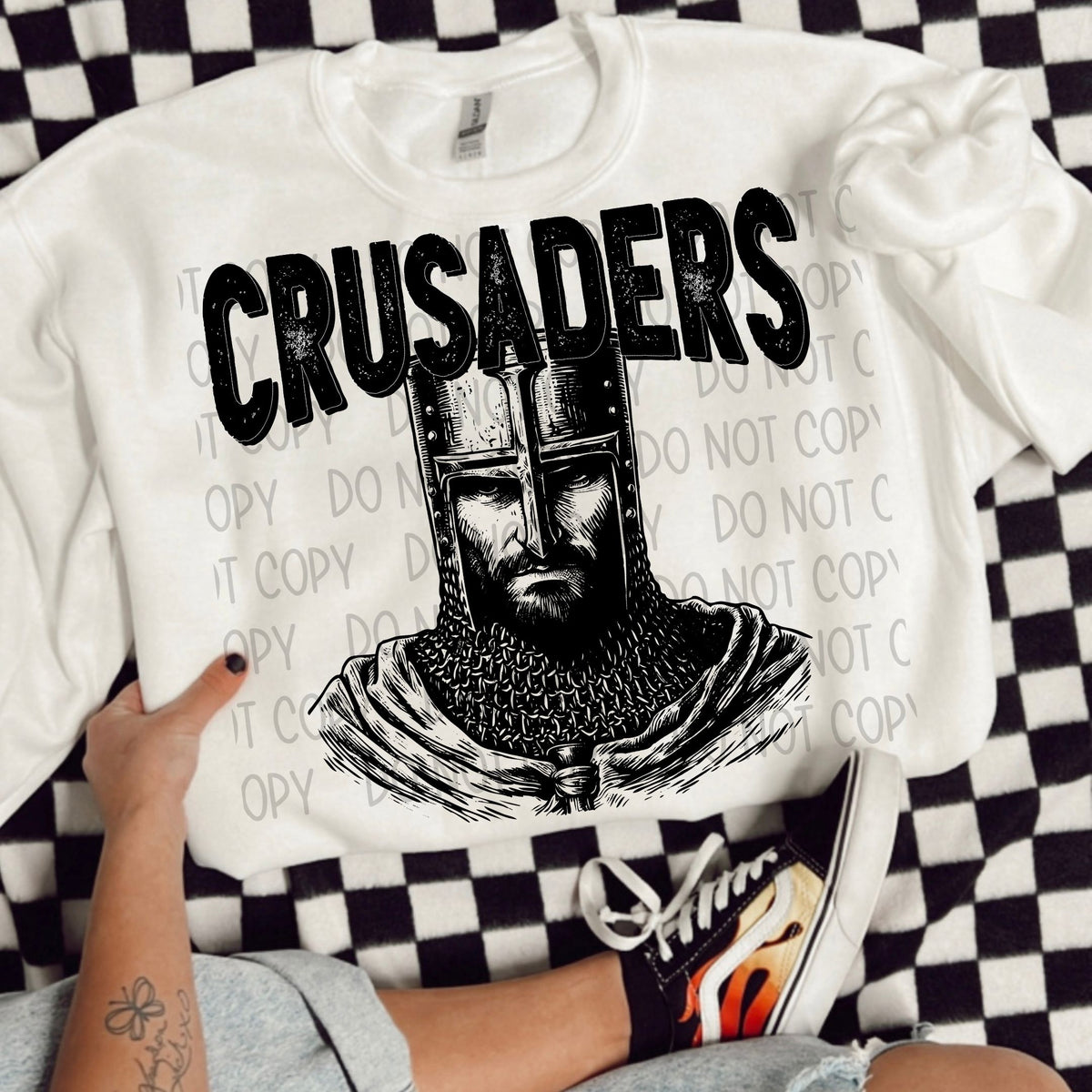 Crusaders black/white outline DTF transfer