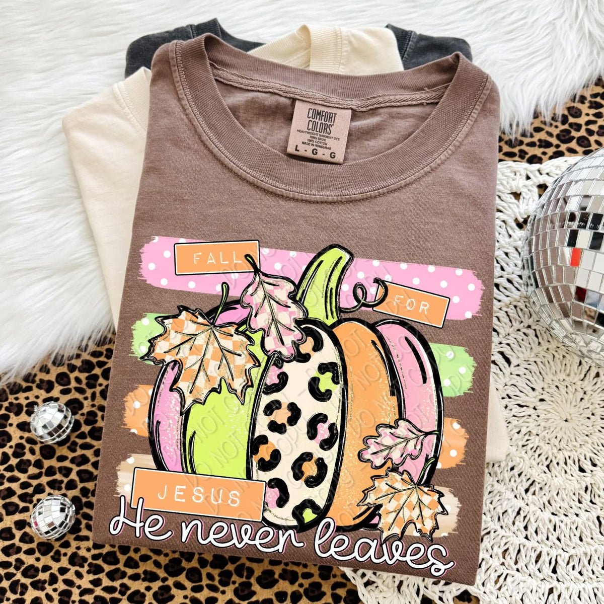 Fall for Jesus he never leaves leopard pumpkin (DWS) DTF Transfer