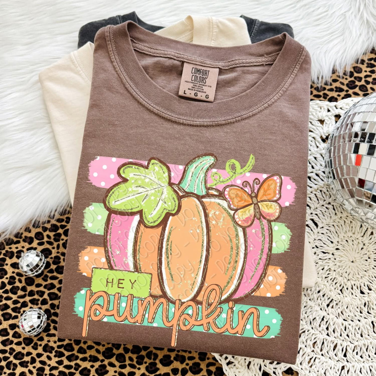 Hey pumpkin colorful stripped background (DWS) DTF Transfer