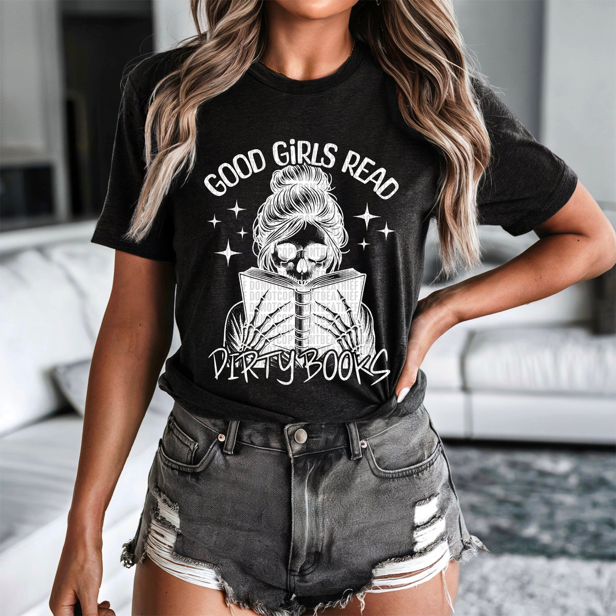 Good girls read dirty books white font 93690 DTF transfer