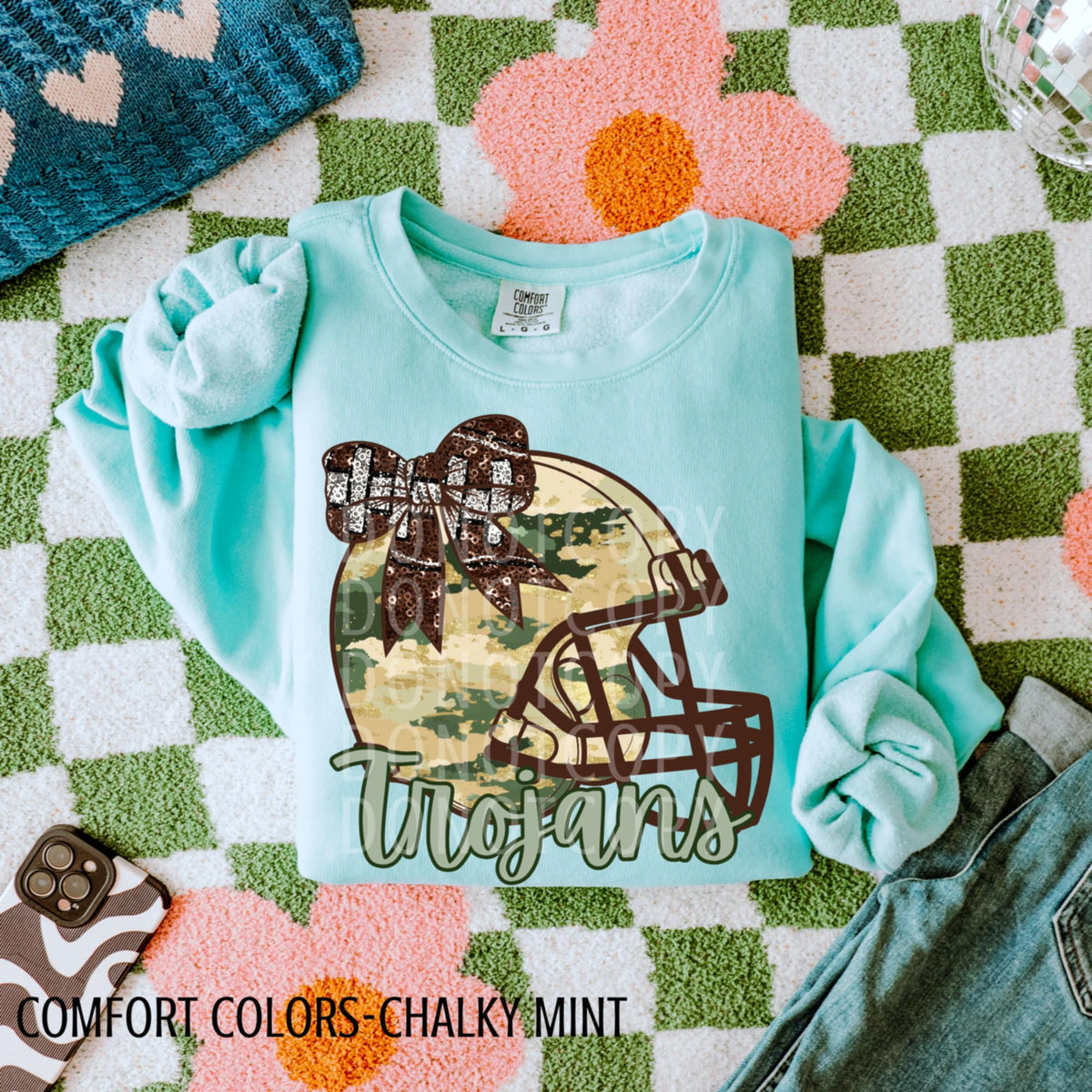 Trojans Camo Football Helmet with Bow (csg) DTF transfer