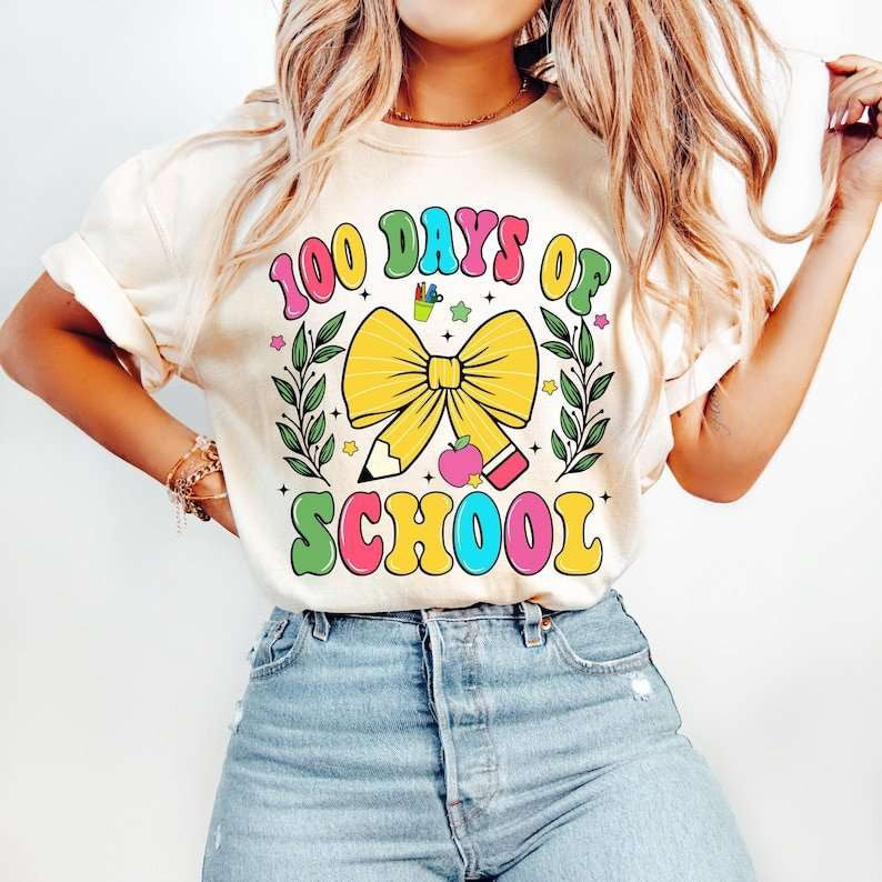 100 days of school era bow bubble font 77639 DTF transfer