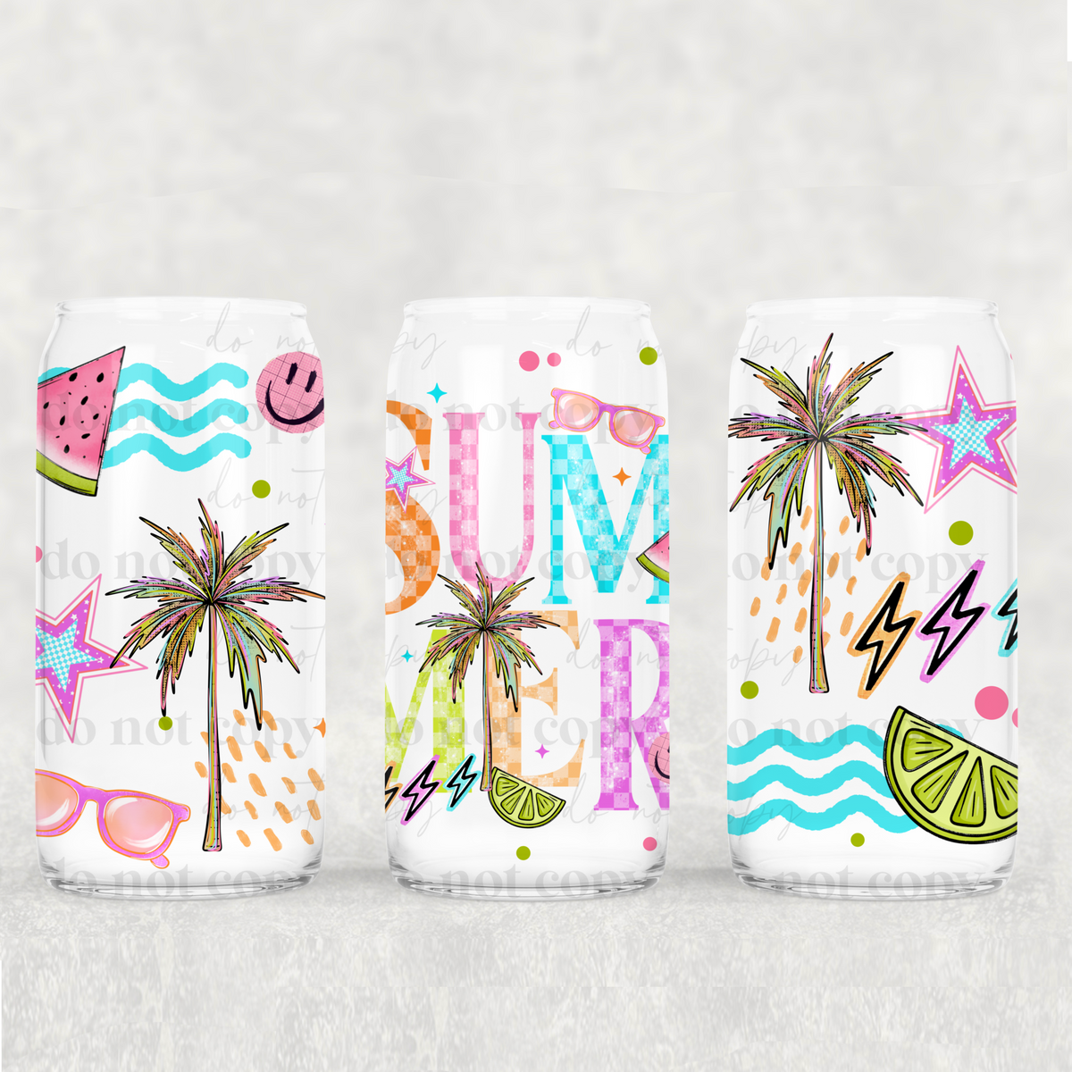 Summer colorful checker and palm trees (CSC) UV DTF WRAP