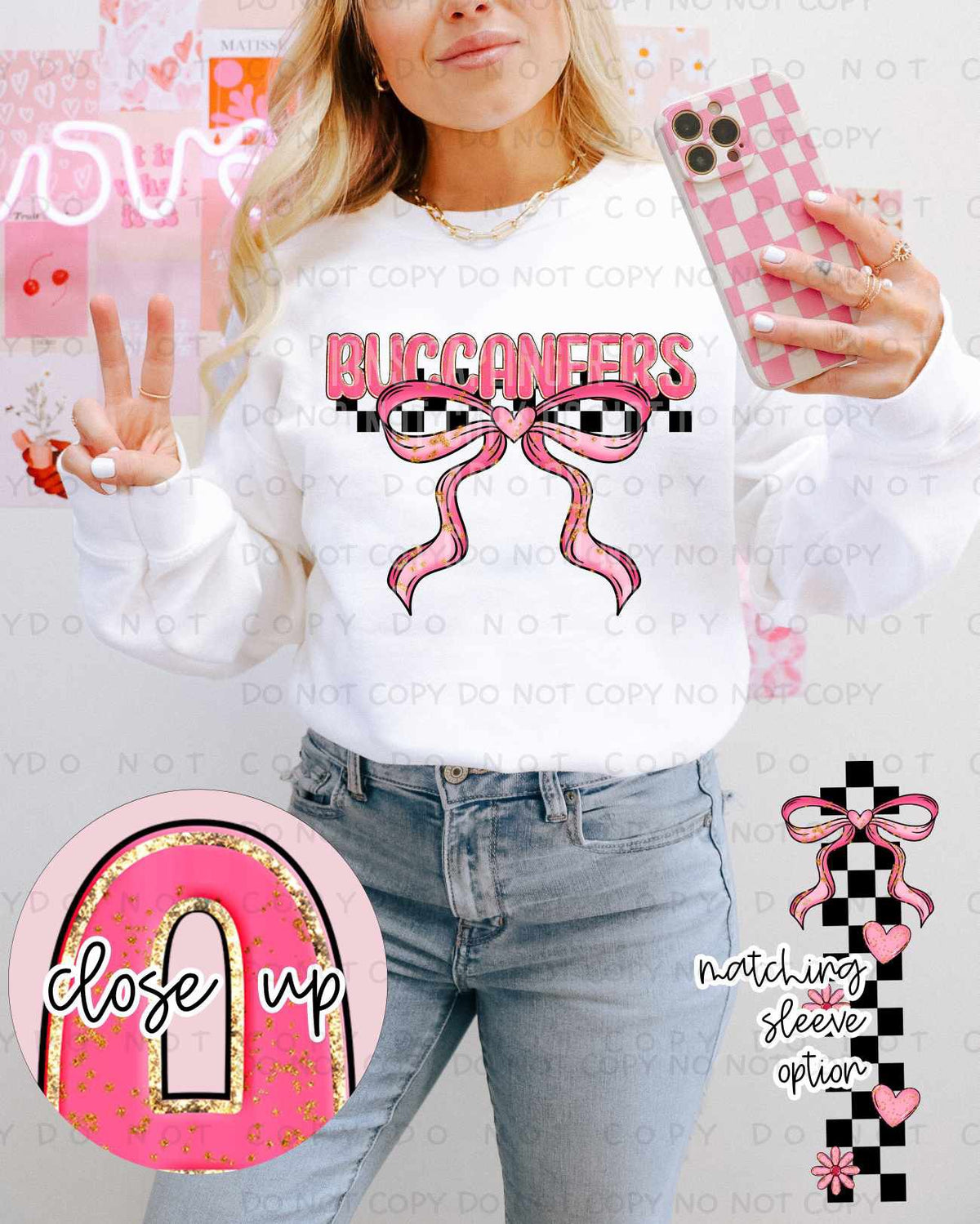 Buccaneers pink and gold with bow (Caplinger) 80449 DTF transfer