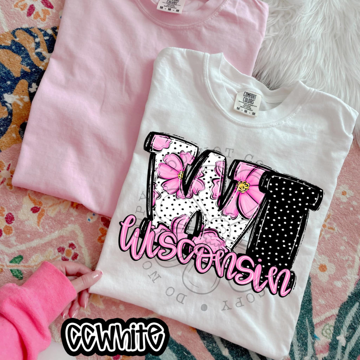 WI Wisconsin pink flowers (SWD) 94529 DTF transfer