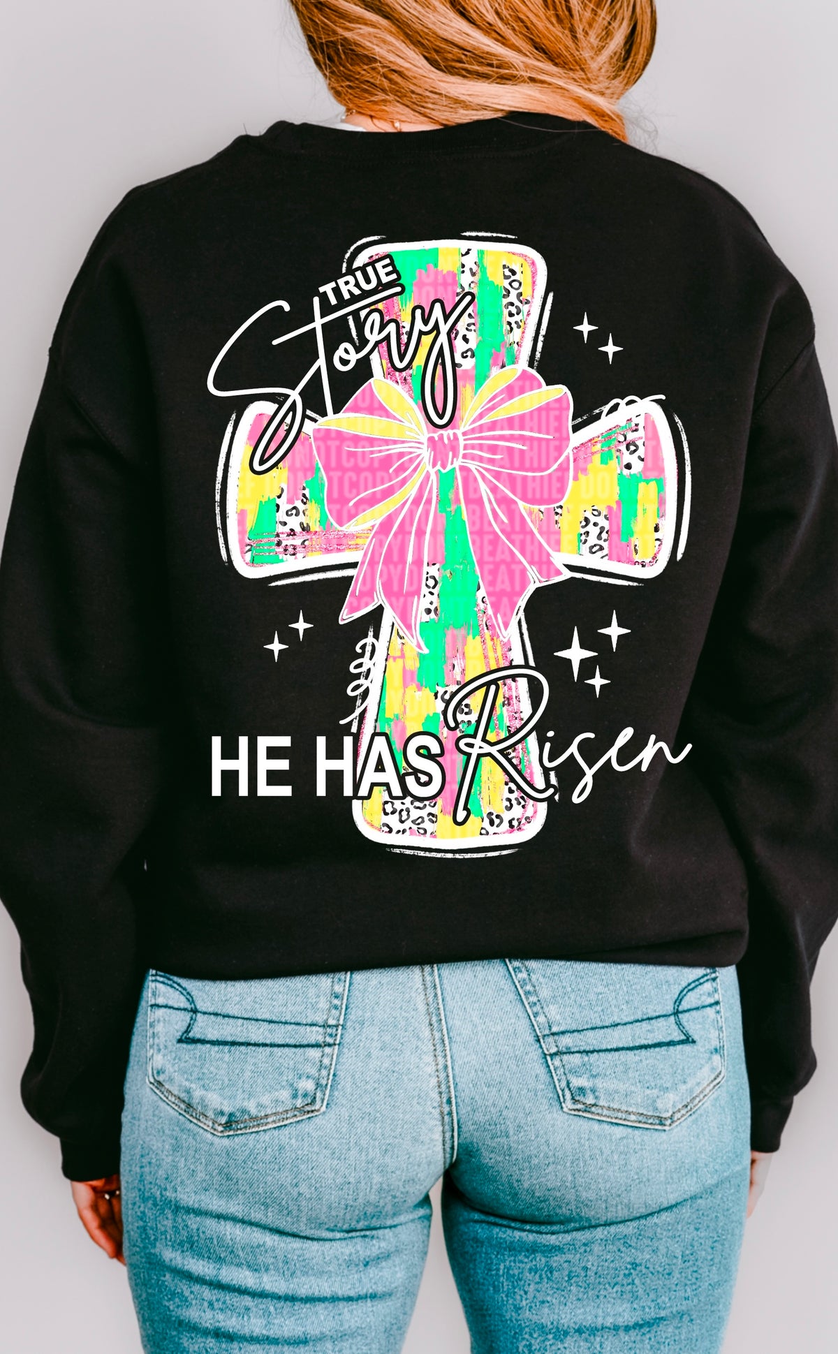 True story he has risen cross white font 93380 DTF transfer