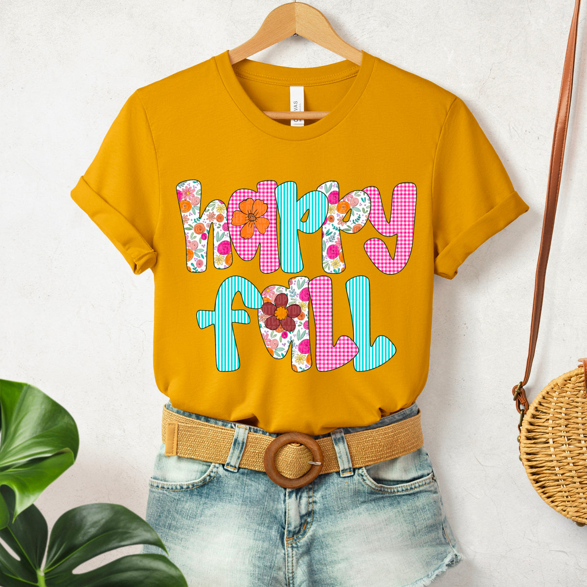 Happy fall pink and blue letters 109722 DTF transfer