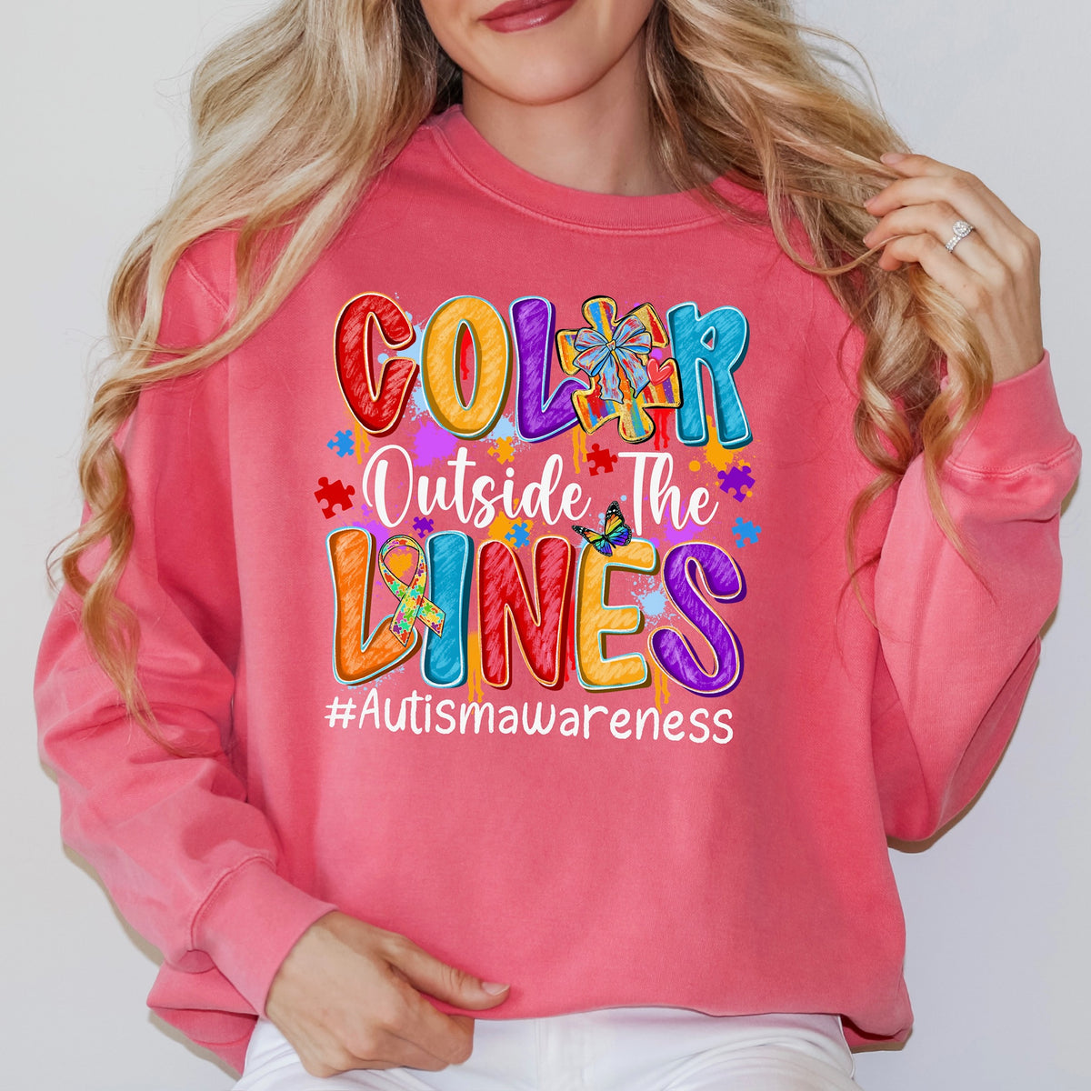 Color outside the lines (white words) Sunday special DTF transfer