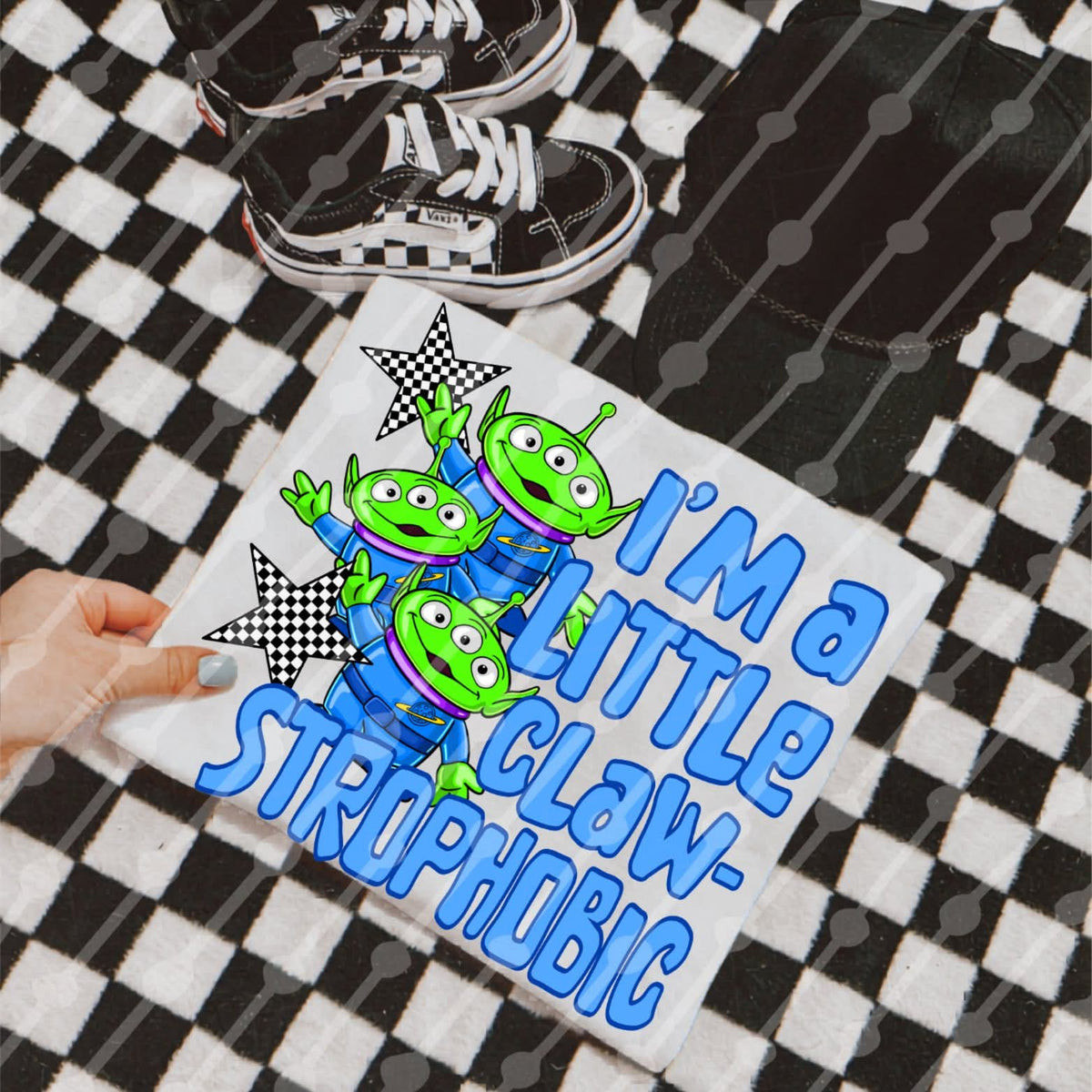 I'm a little claw-strophobic checkered stars (JBD) DTF Transfer