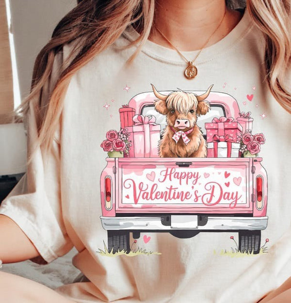Happy Valentine’s Day light pink truck 75905 DTF transfer