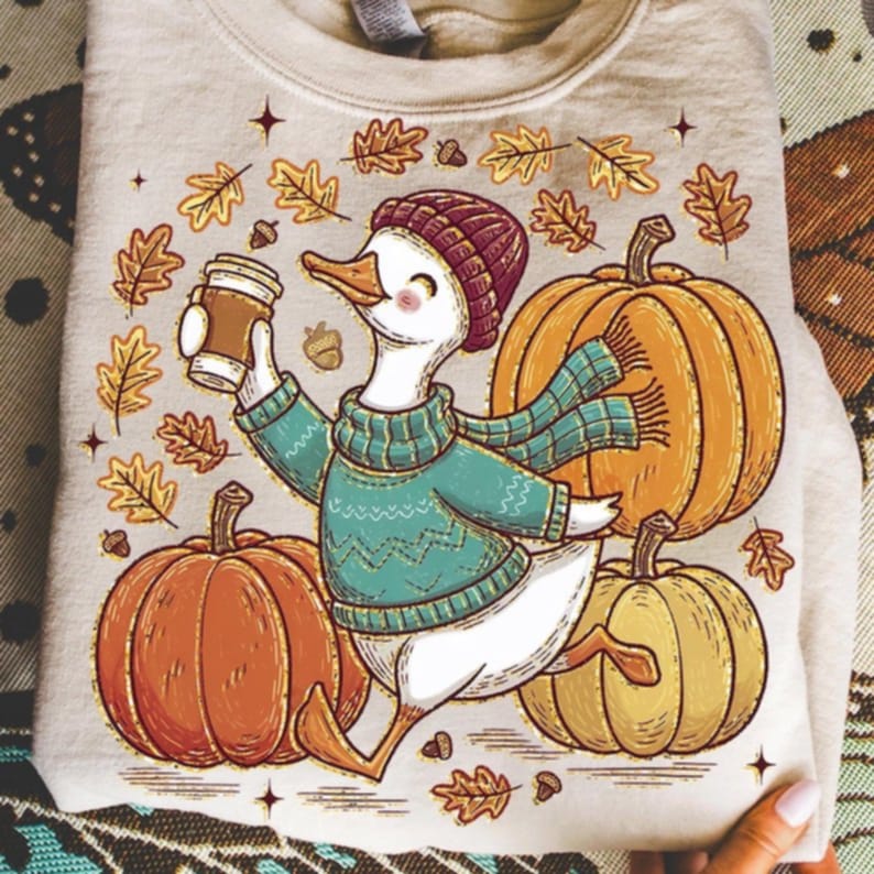 Fall Goose with coffee and sweater 111188 DTF transfer