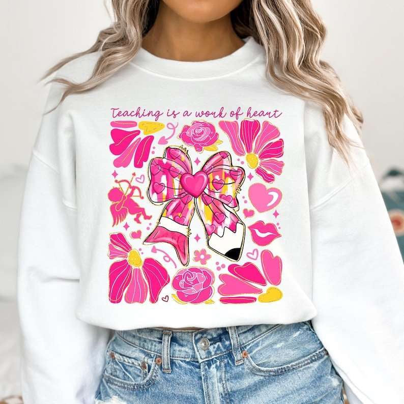 Teaching is a work of heart brushstroke bow 77643 DTF transfer