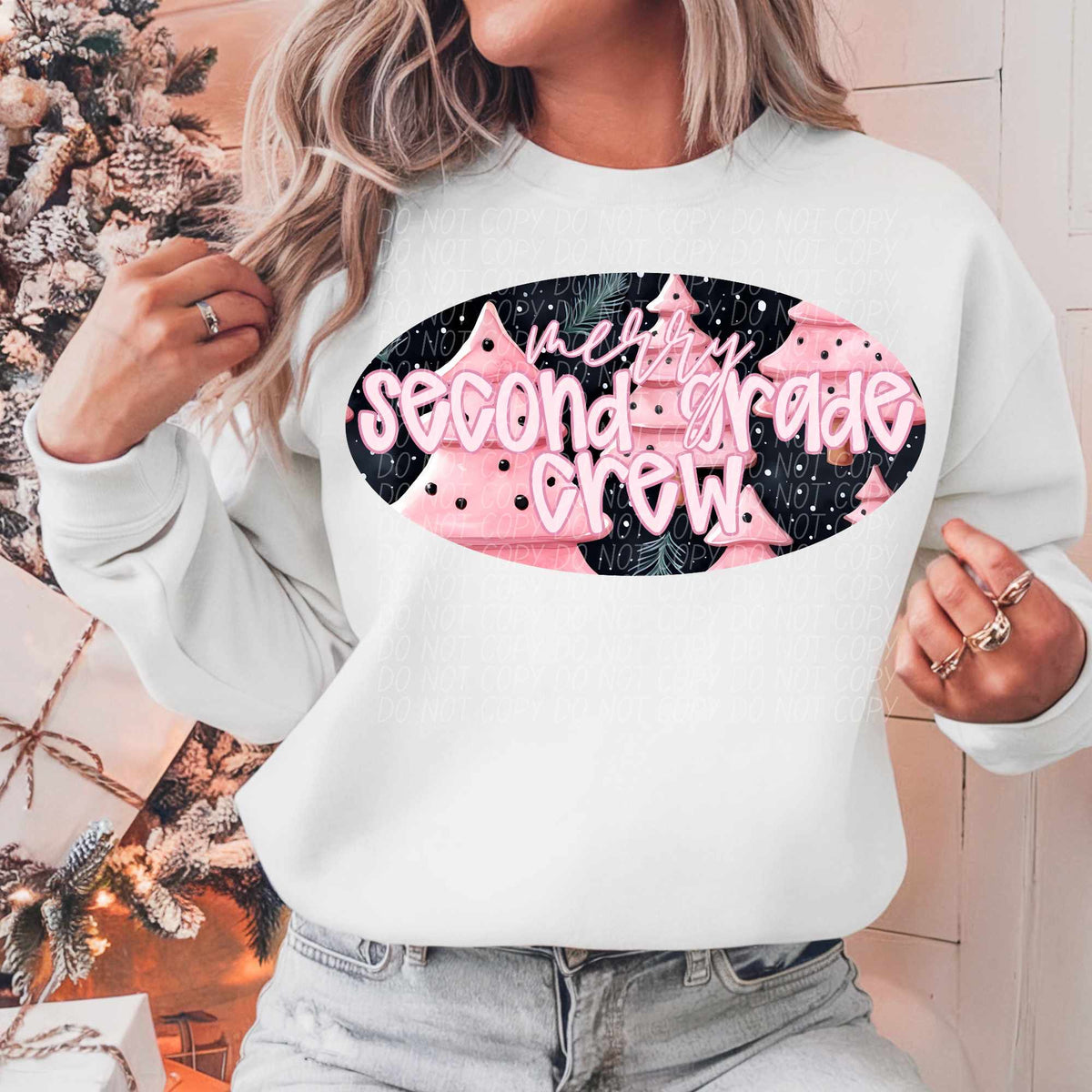 Merry second grade crew pink trees (CITY) 62324 DTF transfer
