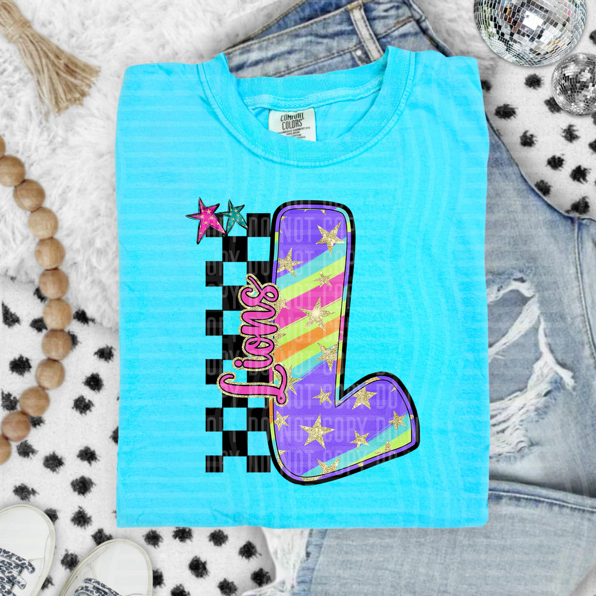 Lions Colorful Retro Rainbow Letter L With Stars And Checker 108126 DTF transfer