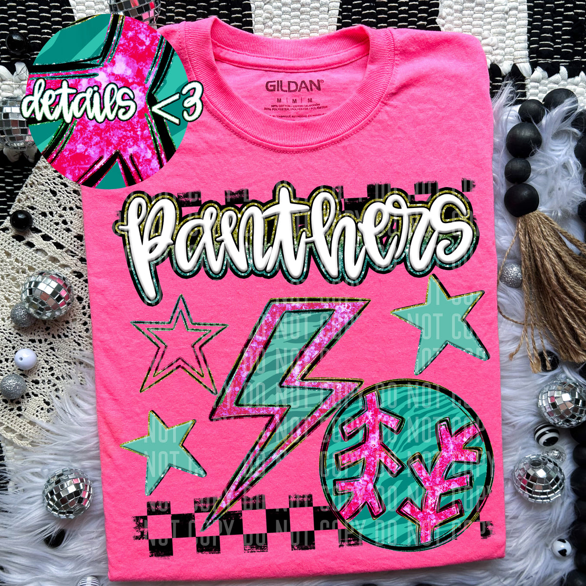 Panthers Teal and Pink Checkered (Caplinger) DTF transfer