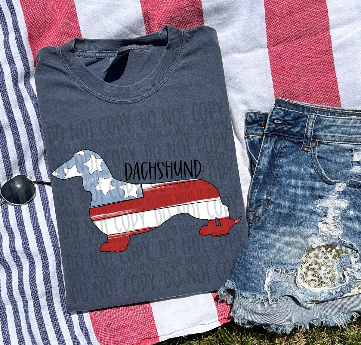 DACHSUND patriotic black font (SWD) DTF transfer