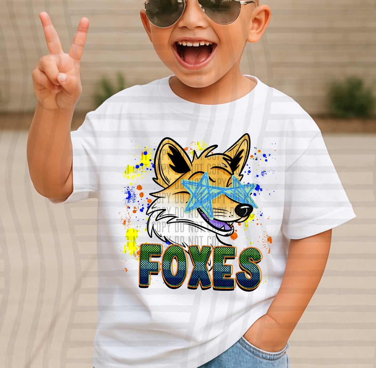 foxes paint splatter boy blue green and yellow (Caplinger) DTF Transfer