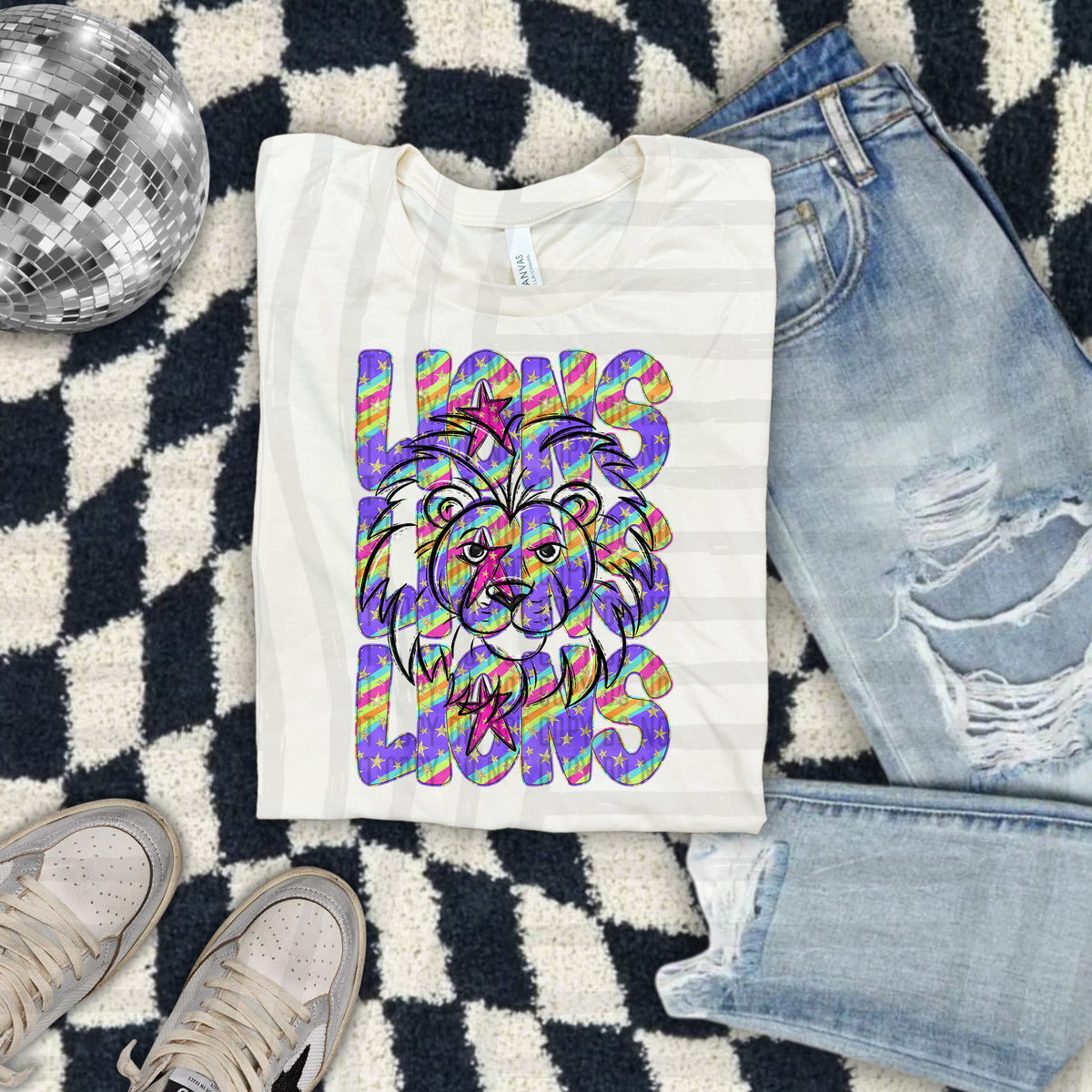 Lions Colorful Word Stacked With Stars 108583 DTF Transfer