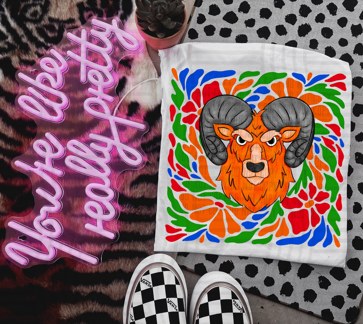 Orange Ram Retro Floral (Caplinger) 101153 DTF transfer