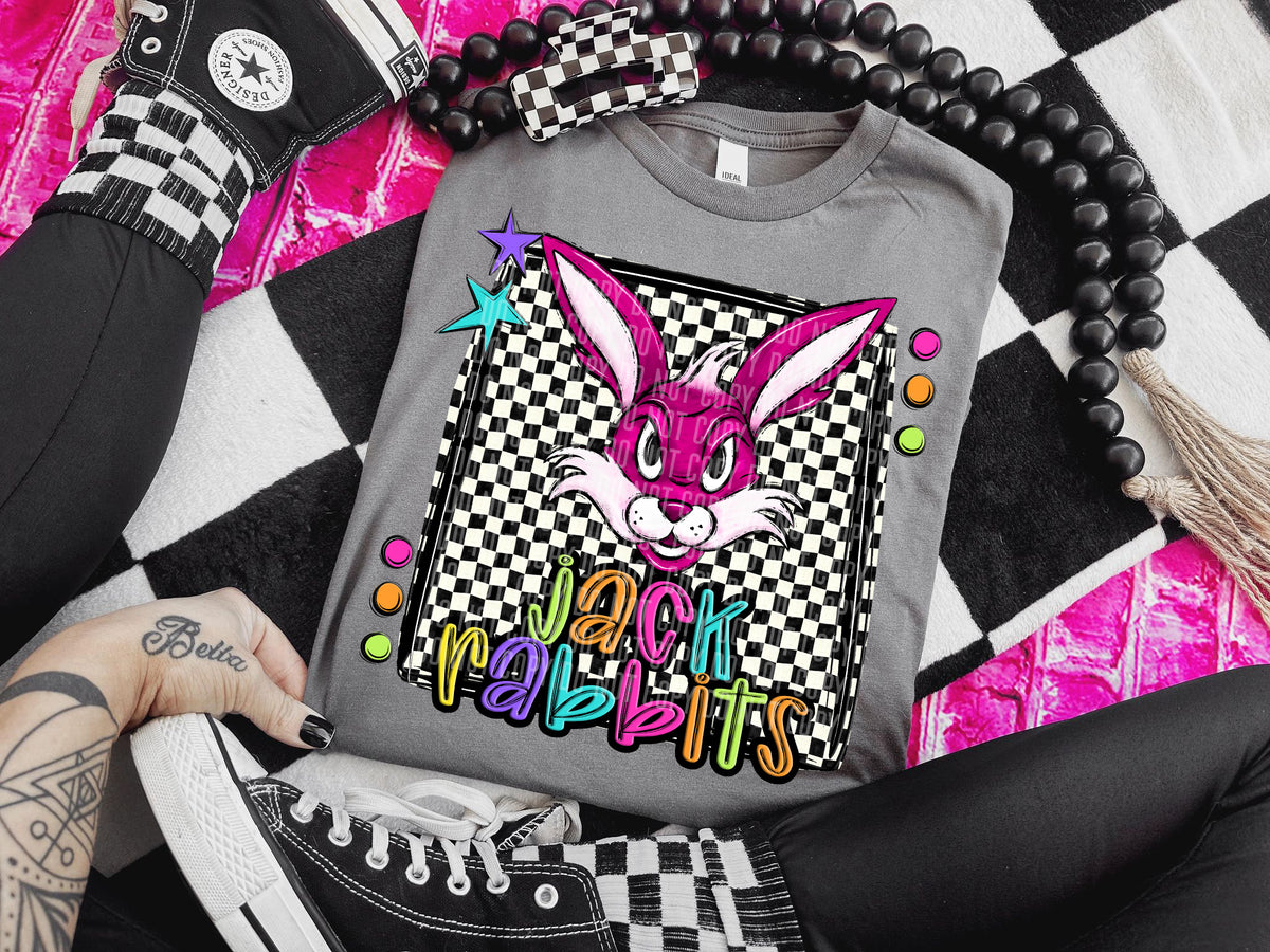 Checkered Preppy Bright Jack rabbits (Caplinger) DTF transfer