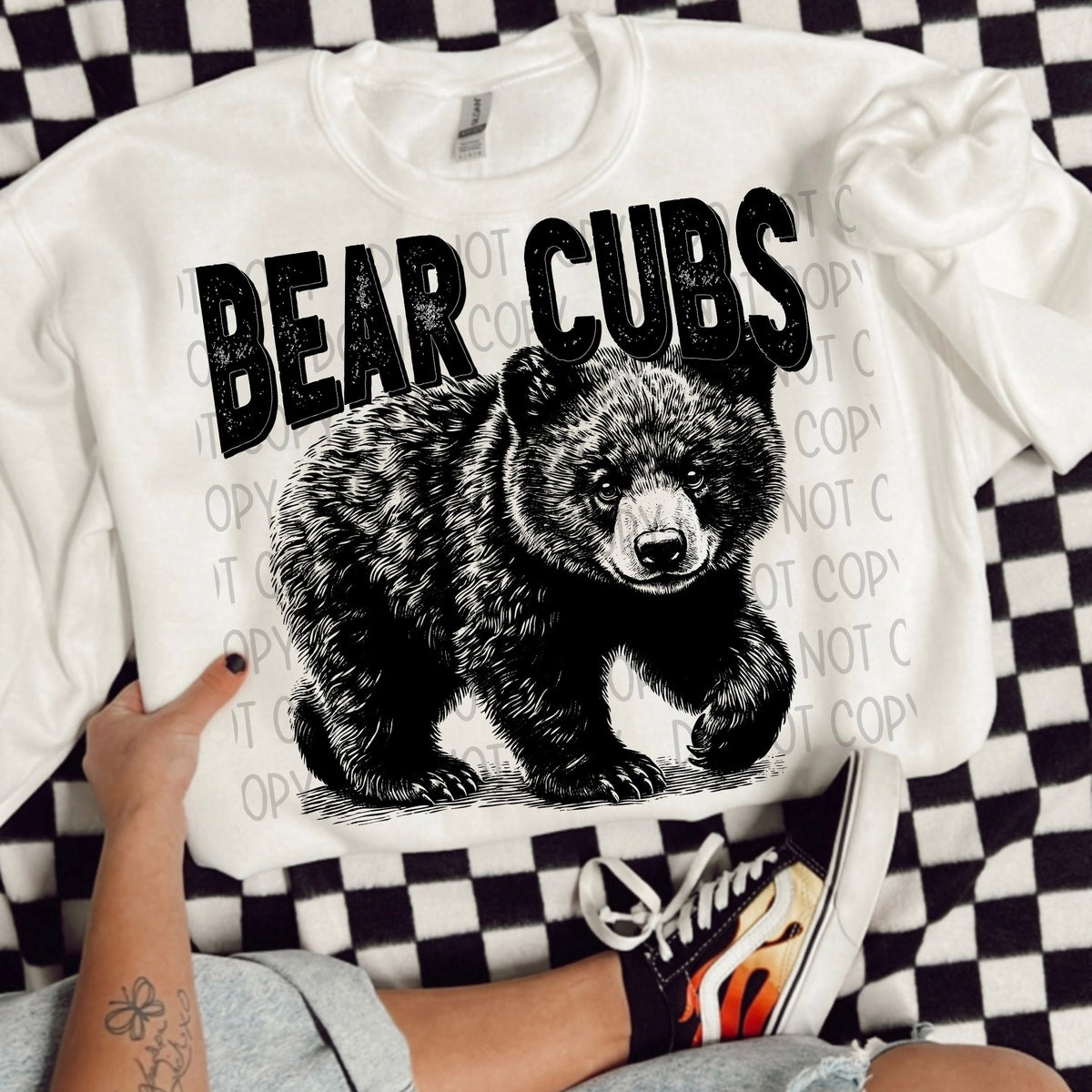 Bear cubs black/white outline DTF transfer