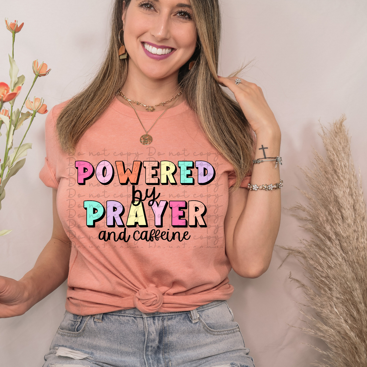 Powered by prayer and caffeine 4205 DTF TRANSFER