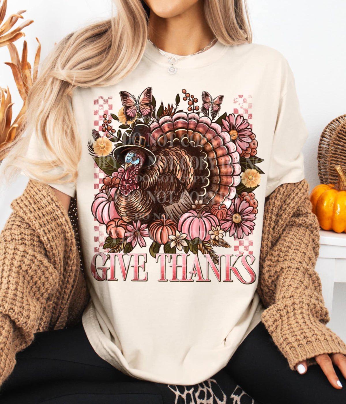 Give Thanks Floral Turkey AG DTF transfer