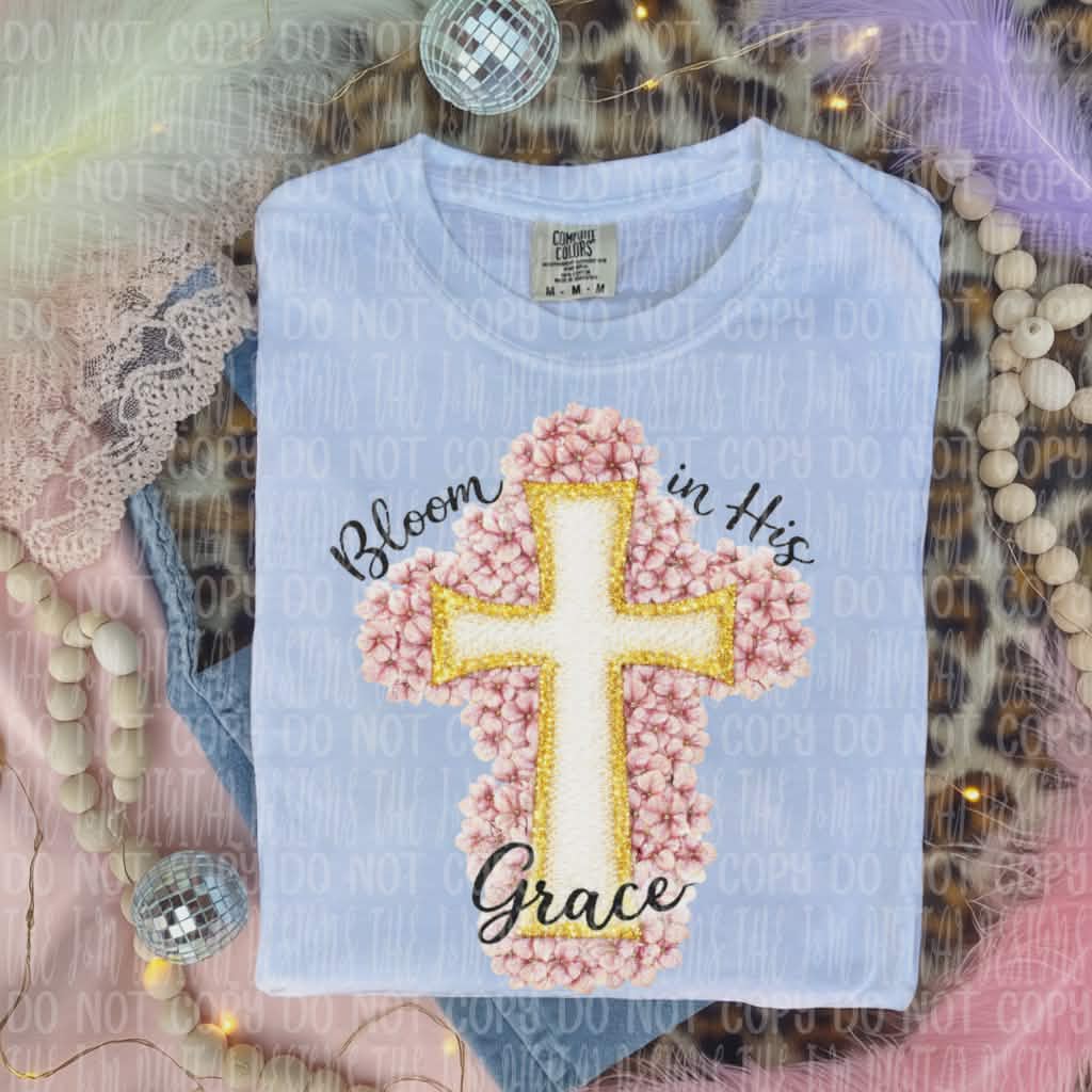 Bloom in his grace cross (HW) DTF Transfer