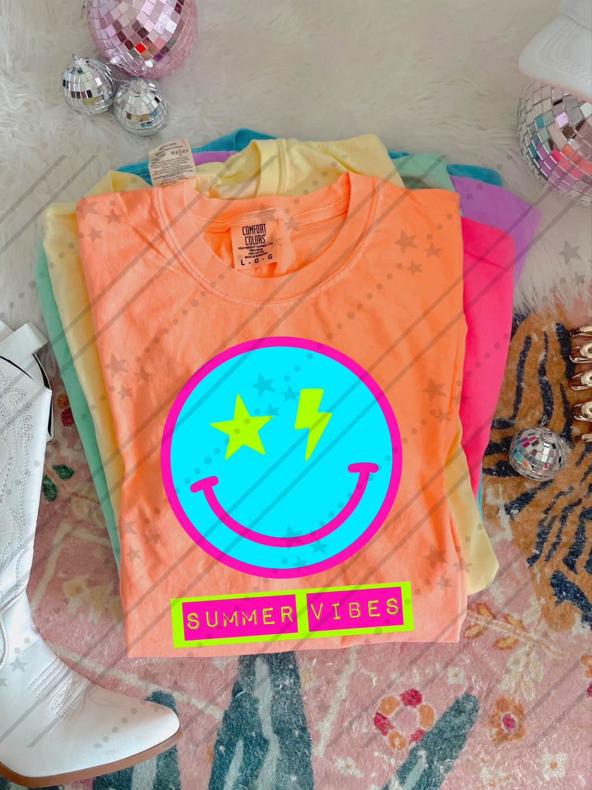 Summer vibes neon happy face (Carter) DTF Transfer