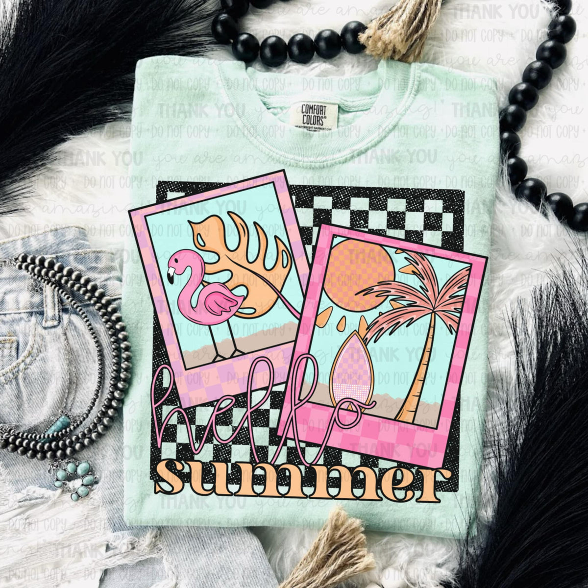 Hello summer Polaroids 106080 DTF transfer