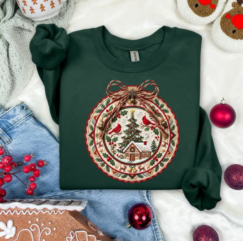 Faux needle point Christmas circle (S&G) DTF Transfer