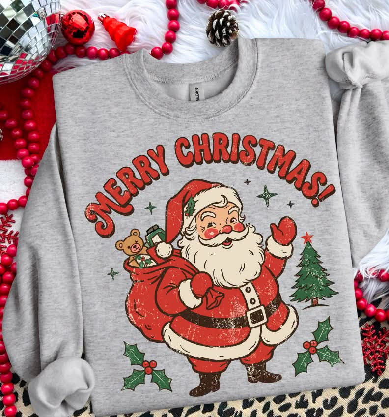 Merry Christmas distressed santa with toy sack (S&G) DTF Transfer