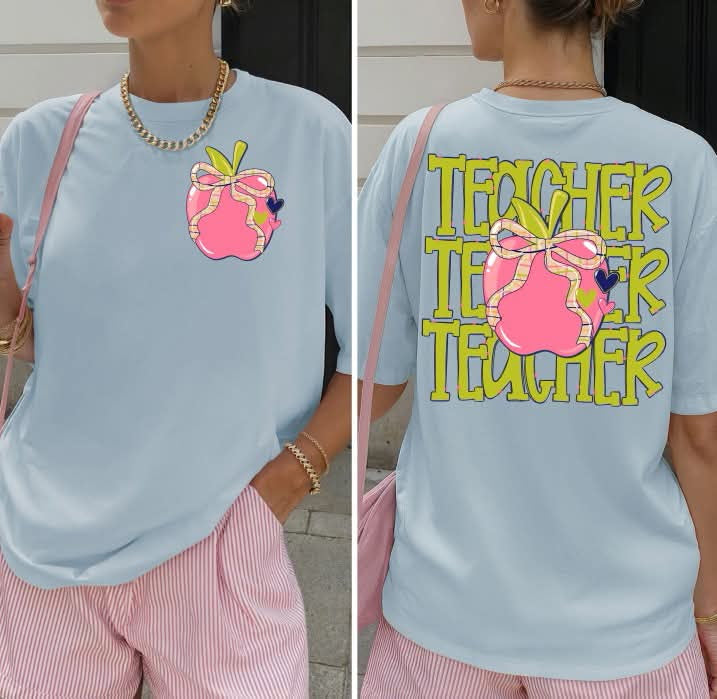 Teacher triple stacked with apple (BACK ONLY) (S&G) DTF Transfer