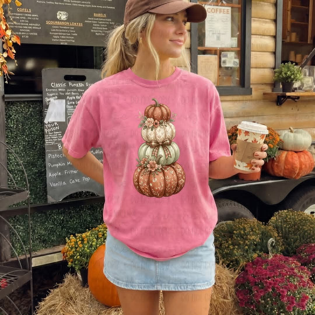 Stacked pumpkins brown bow (S&G) DTF Transfer