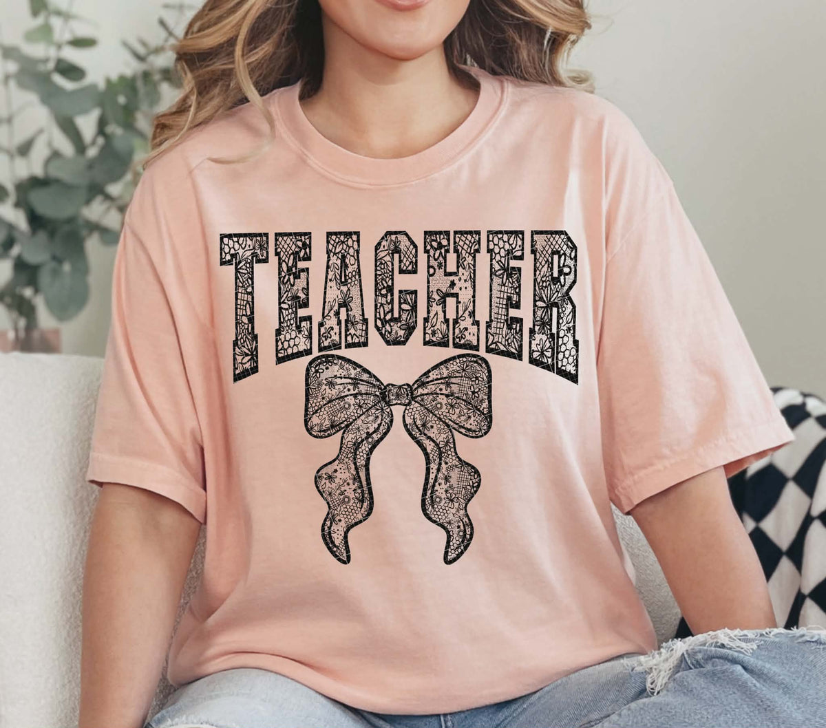 Lace teacher and Bow BLACK (Linda) DTF Transfer