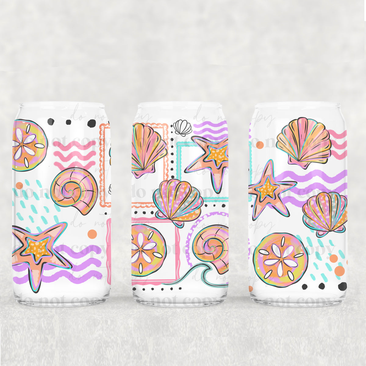 Colorful seashell stamps (CSC) UV DTF WRAP