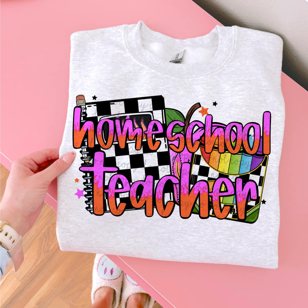 Home School Teacher flame and checker notebook MMD DTF transfer