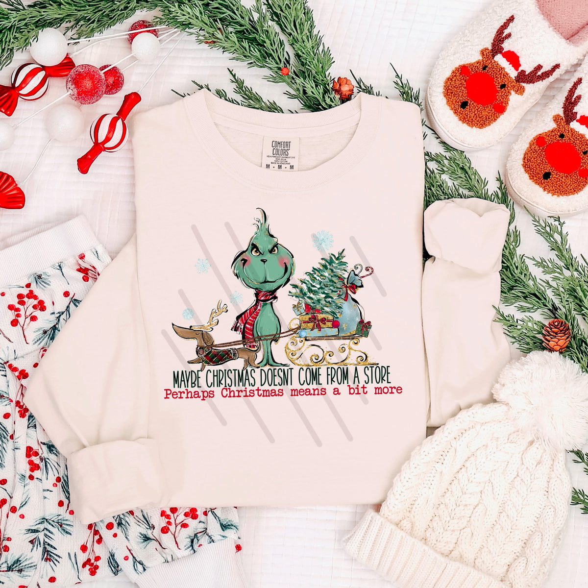 Maybe Christmas doesn’t come from a store green guy and sleigh 113989 DTF transfer