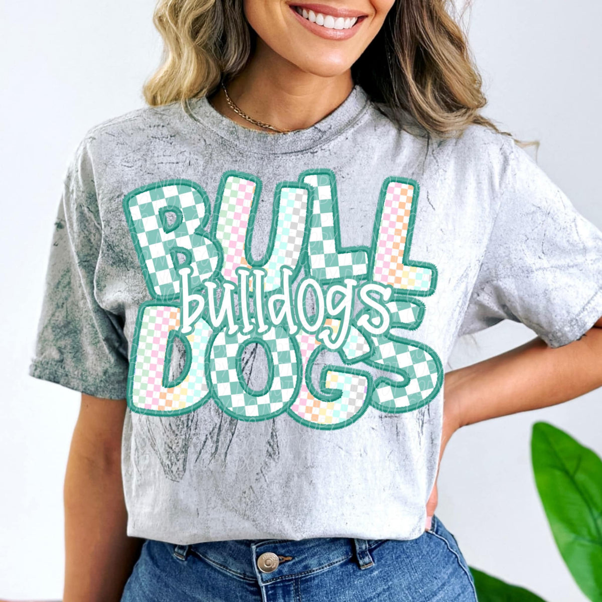 Bulldogs blue and colorful checkered (CITY) 85510 DTF transfer