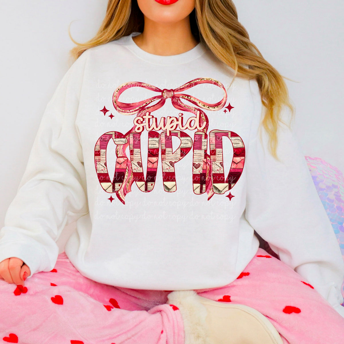 Stupid Cupid Valentines Font with bow (exclusive) DTF transfer