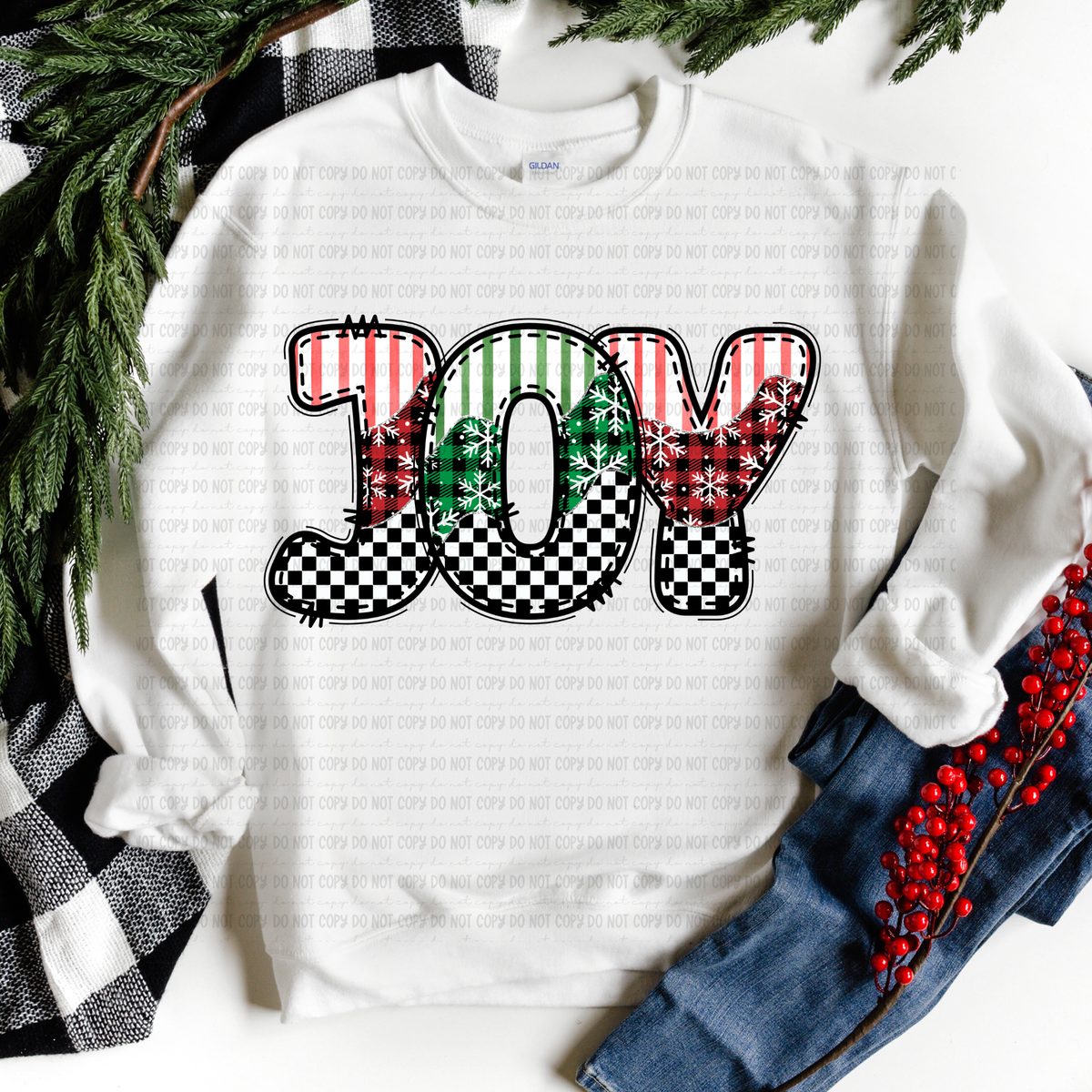 Joy stripe plaid and checker (revel) DTF Transfer