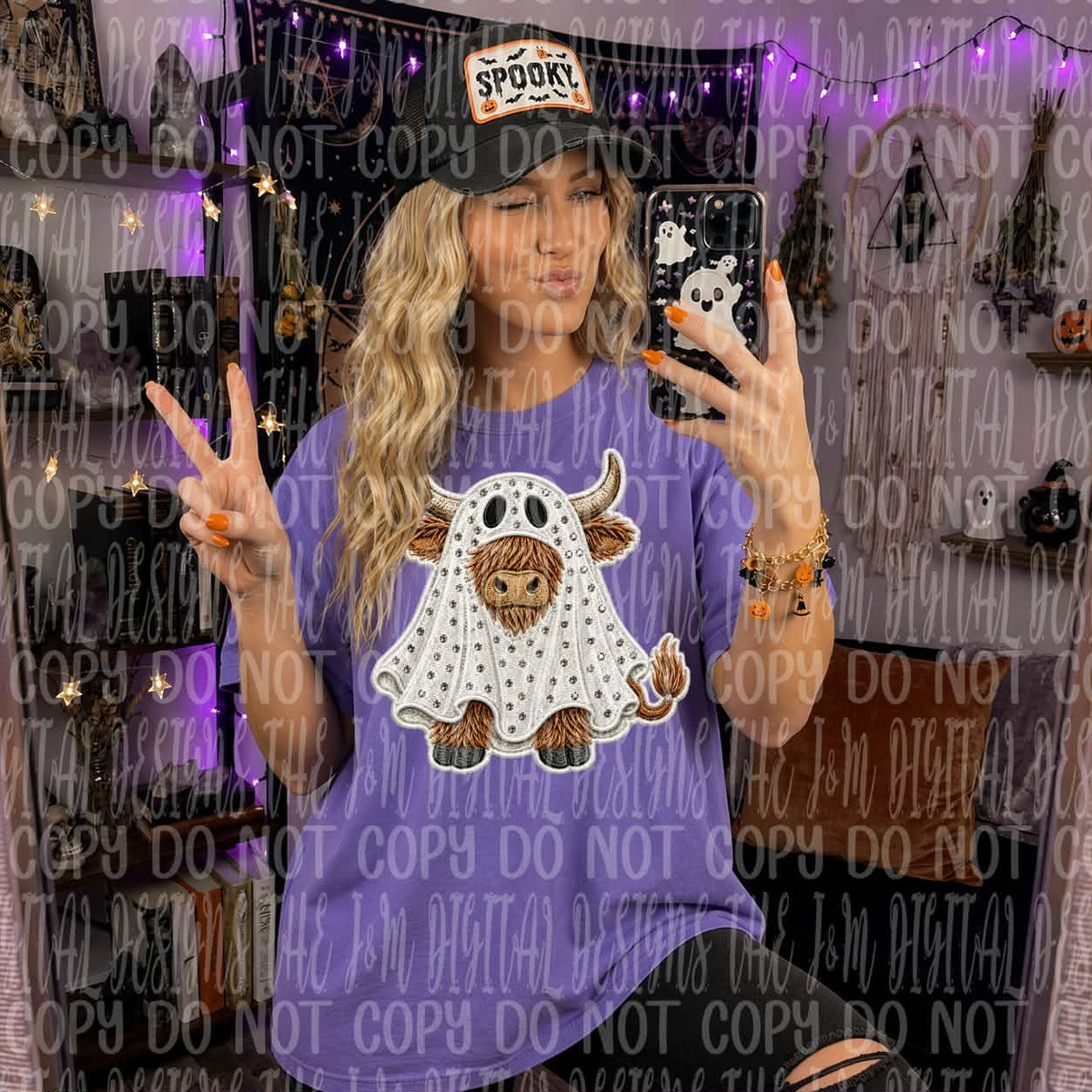 Bedazzled ghost highland cow (J&M) DTF transfer