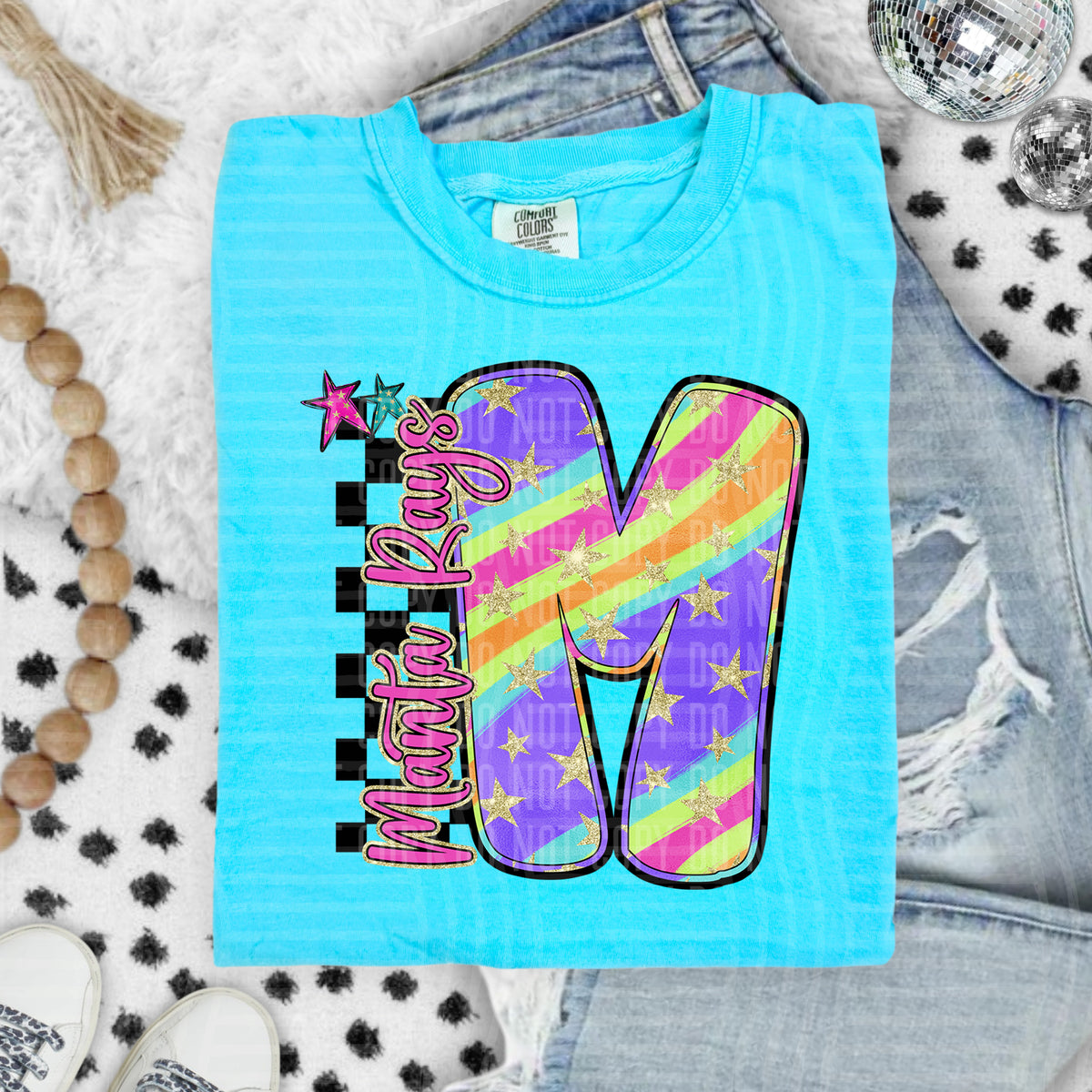 Manta Rays Colorful Retro Rainbow Letter M With Stars And Checker 108127 DTF transfer