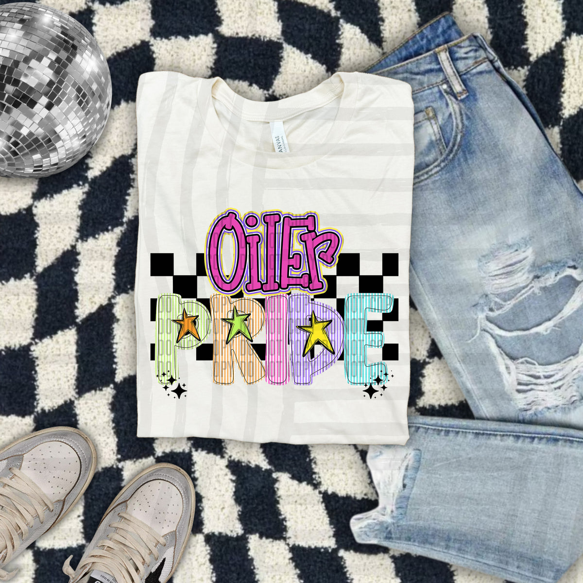 Oiler Pride - Colorful Stripe With Stars And Checker 108215 DTF transfer