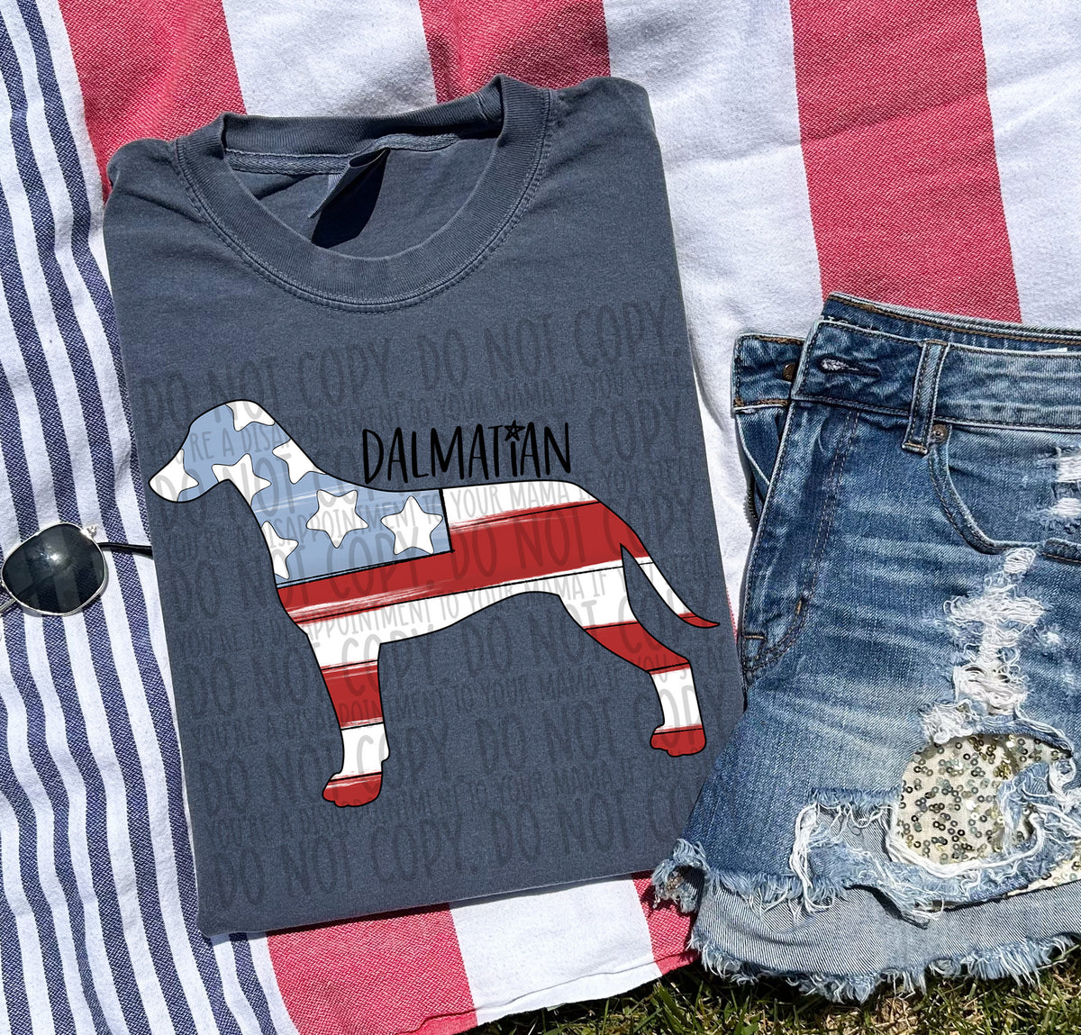 DALMATIAN patriotic black font (SWD) DTF transfer