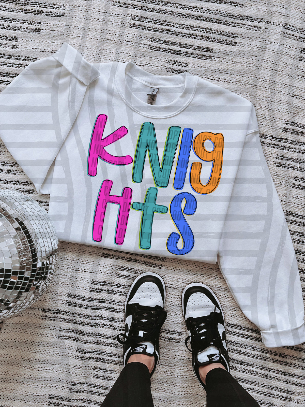 green, blue, pink and orange knights stacked (Caplinger) DTF Transfer