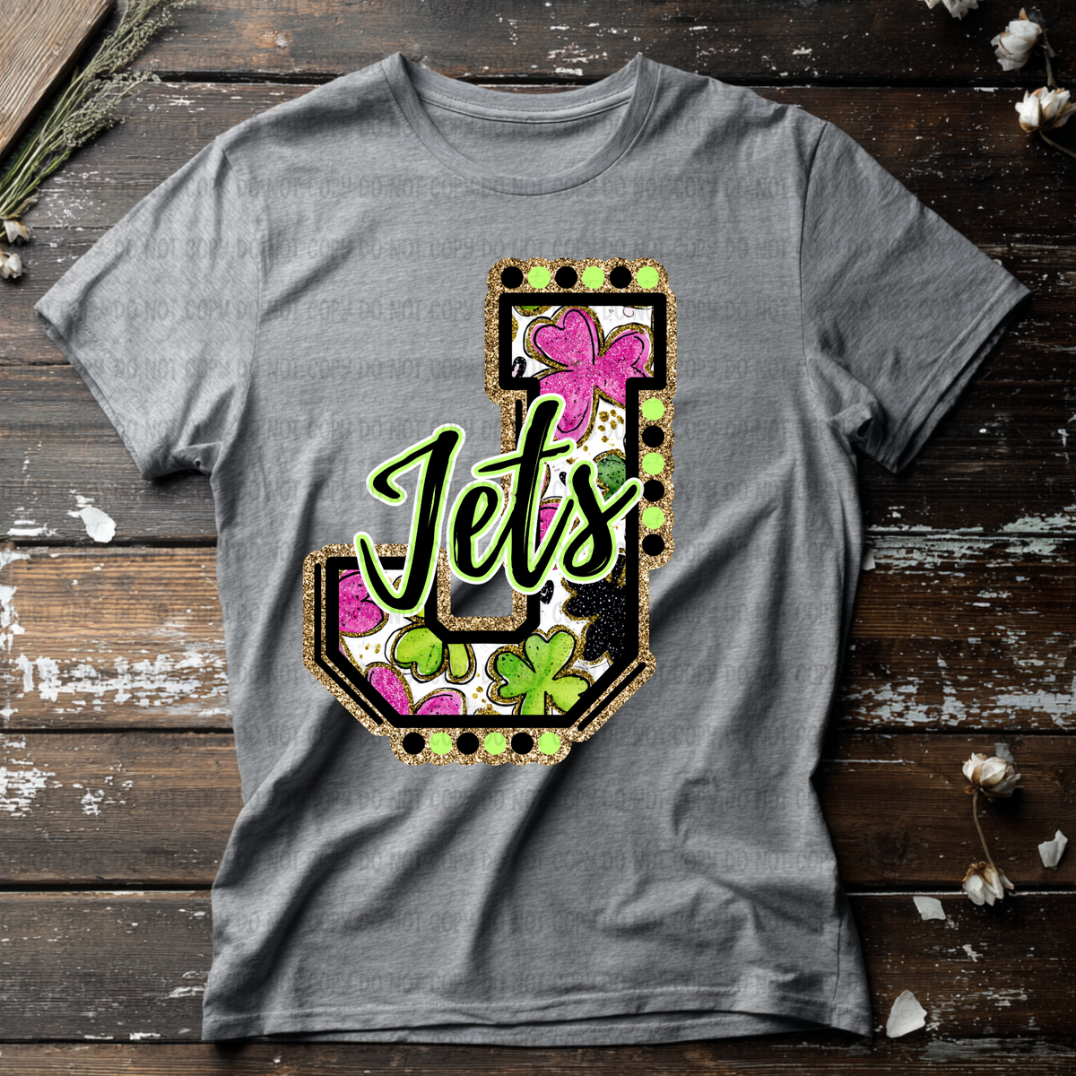 Jets letter St. Patrick's Day Pink (Revel) DTF Transfer