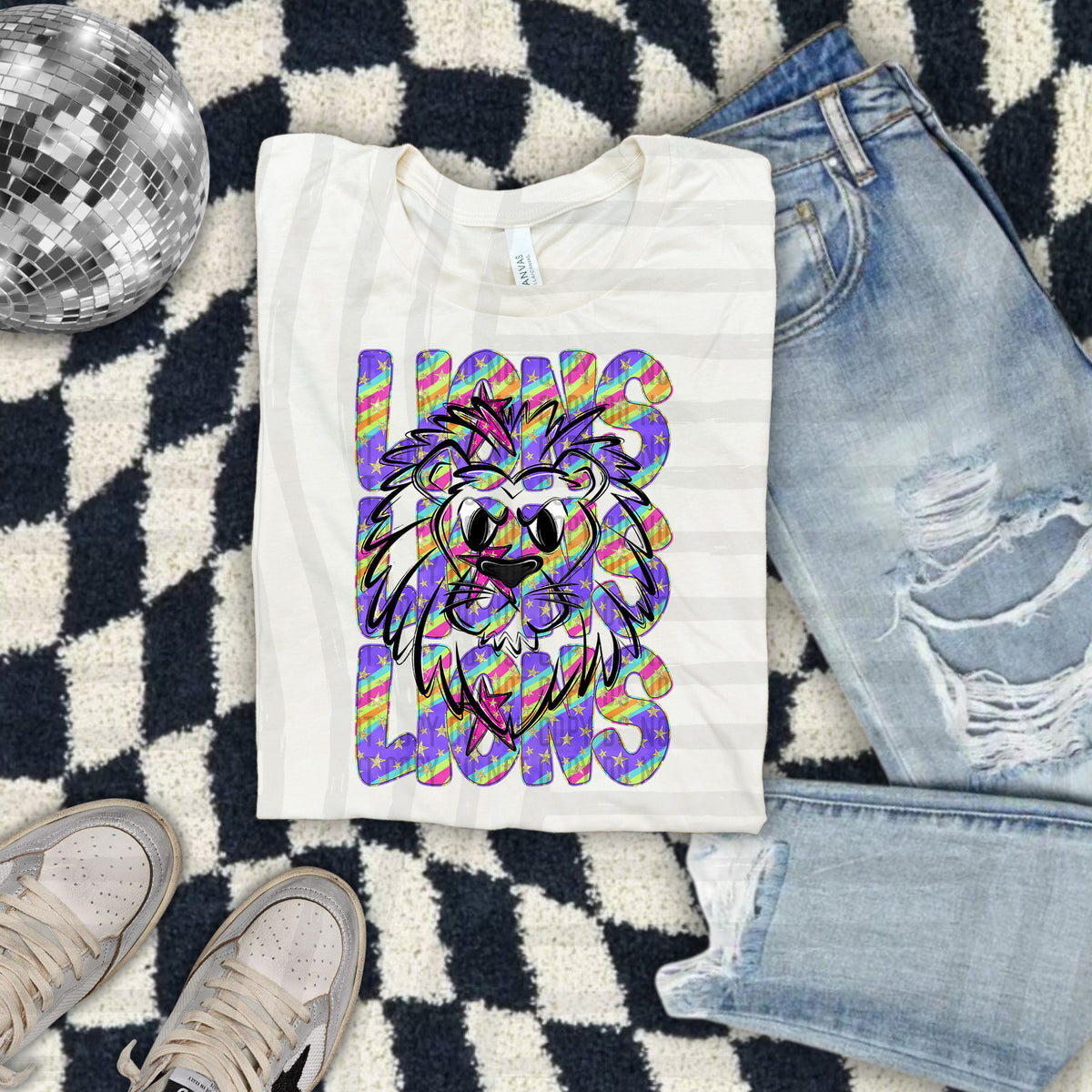 Lions Big Eyes Colorful Word Stacked With Stars 108584 DTF Transfer